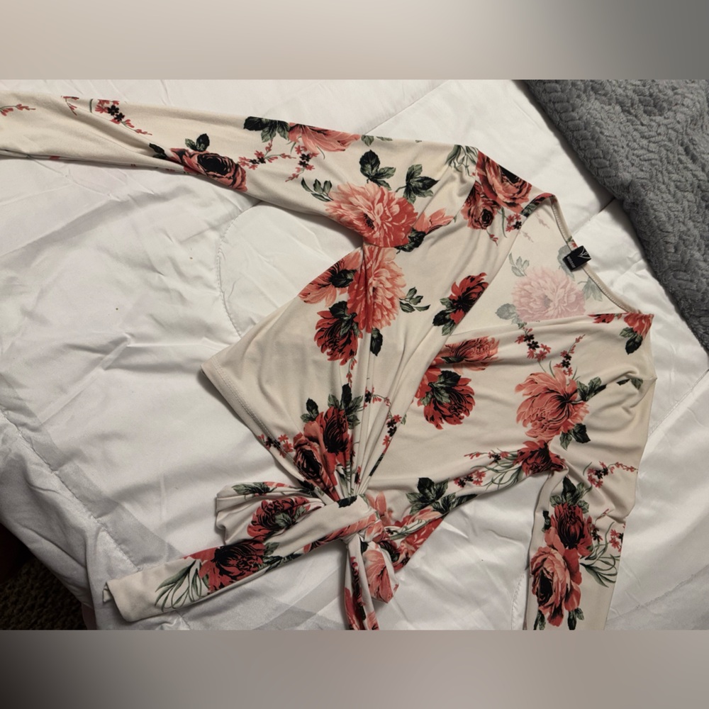 Windsor Floral Wrap Blouse - Pink and Cream